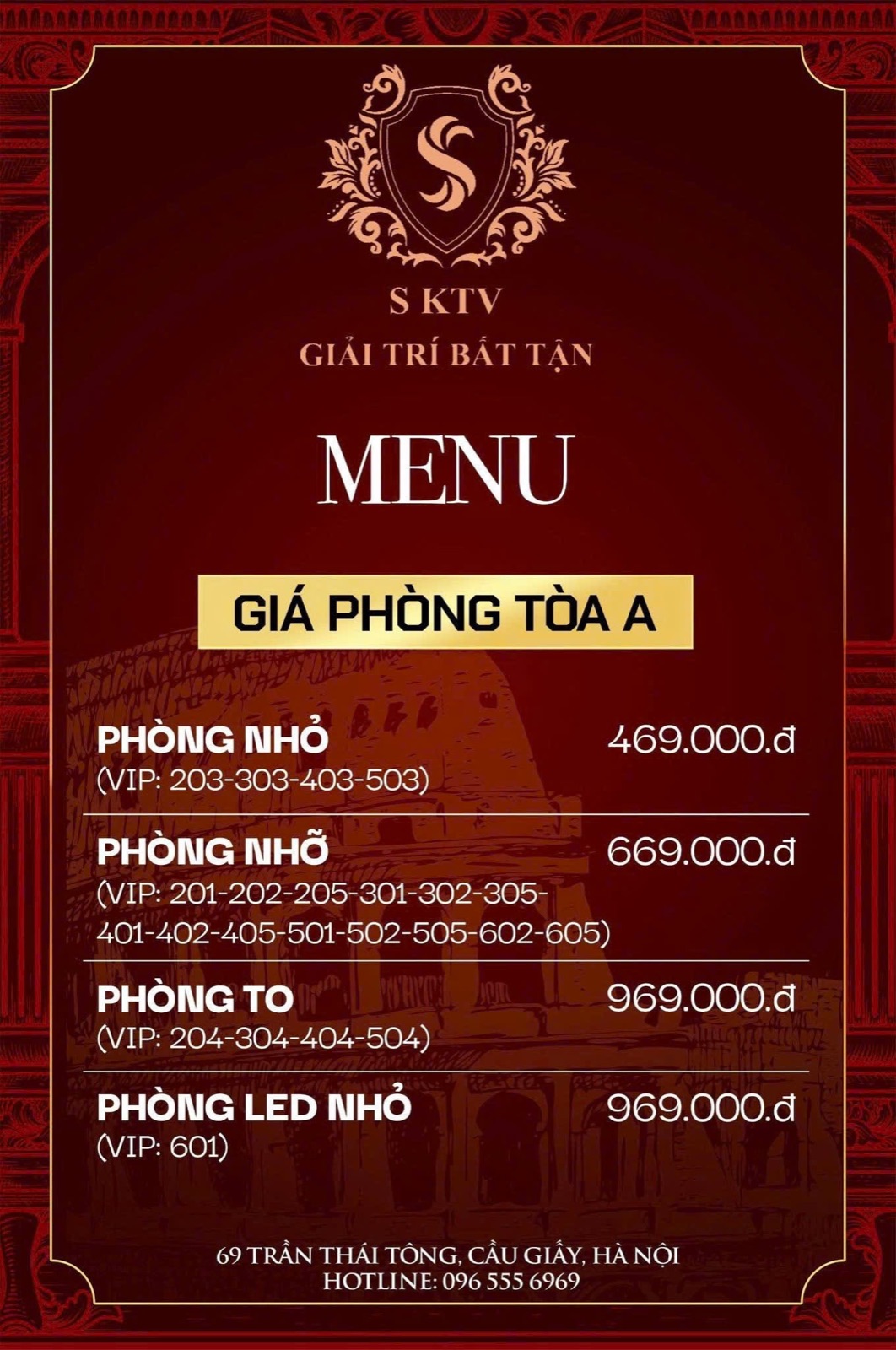 Bảng giá phòng Tòa A tại S KTV